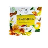 Whitakers foiled dark orange and lemon creams in carton 8x200g