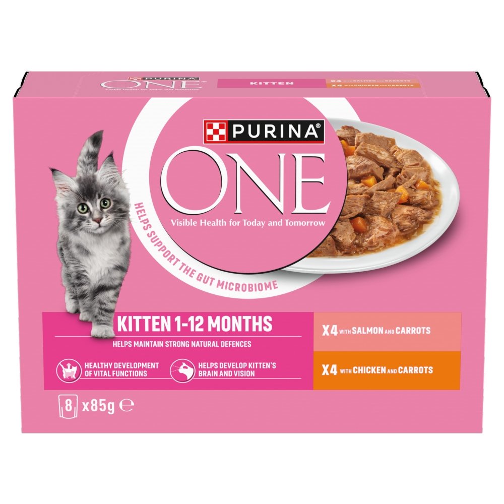 Purina One 12602397 Kitten Wet Food Pouches with Salmon and Chicken 5x8x85gm
