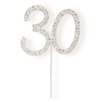 Diamante "30th" On Stem Silver  - 5.5 x 6cm