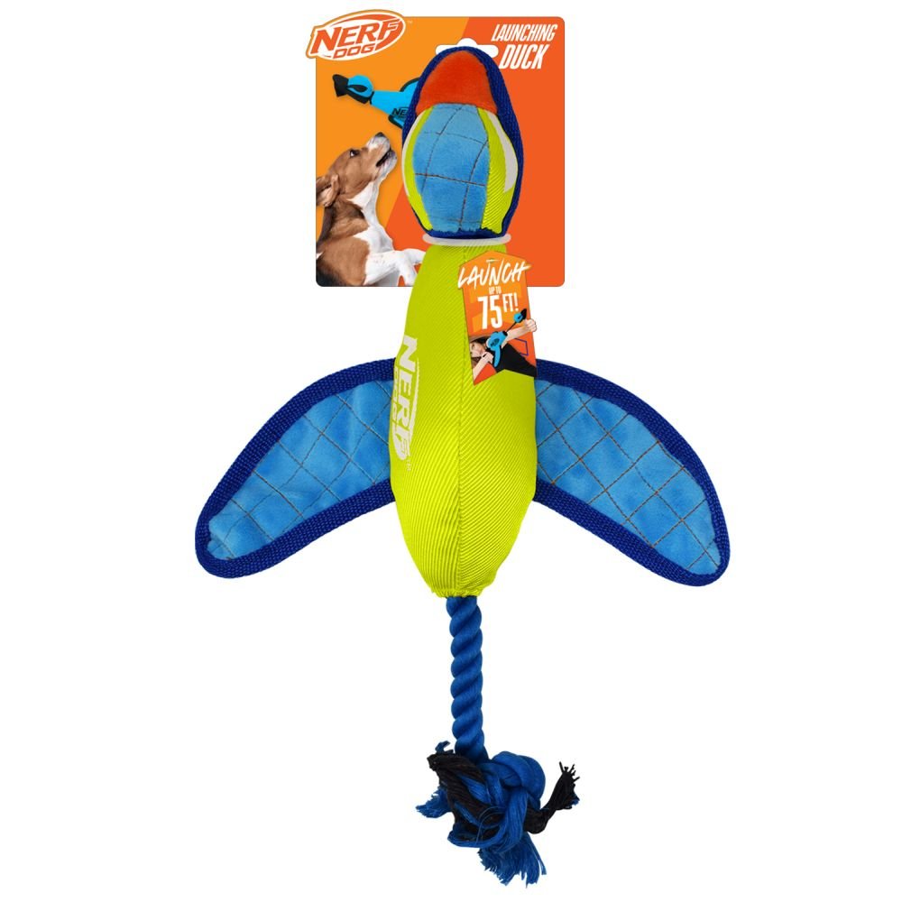 Nerf Dog Nylon Ultraplush Crinkle Wing Launching Duck 16.5in Green/Light Blue 1x2