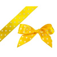 Yellow single face satin woven edge ribbon with white dots - 23mmx20m