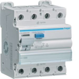 Hager 100A 4P 10kA 100mA Type A RCD CEA684W