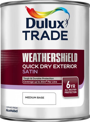 Dulux Trade Weathershield Quick Dry Exterior Satin Medium Base 1L Paint 5089159