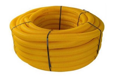 Corrugated duct, yellow, outer &Oslash; 75mm, double-walled, smooth interior, with pull rope and 1 sleeve, 50m coil