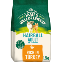 James Wellbeloved Adult Cat Hairball Rich in Turkey Dry Food 1.5kg DL14T