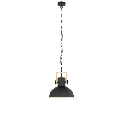 Lubenham Pendant Light E27 - Black/Wood