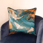 Teal River Crane Velvet Feather Filled Cushion - 60 x 60