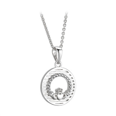 West Coast Jewelry Sterling Silver CZ Heart Claddagh Pendant