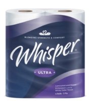 Whisper Ultra Luxury Toilet Roll 3-ply - White 104x124mm