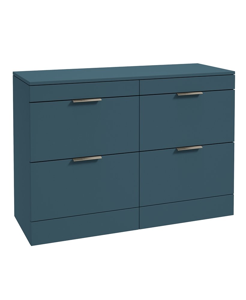 STOCKHOLM FLOORSTANDING 120CM FOUR DRAWER COUNTERTOP VANITY UNIT MATT OCEAN BLUE - BRUSHED NICKEL HANDLE