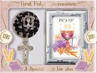 Communion Glass Black Rosary/Photo Frame   (C63430)