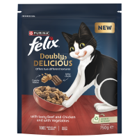 Felix Doubly Delicious Dry Cat Beef, Chicken & Veg 750g x 4