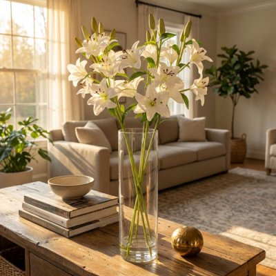 Real Touch Lillies Vase with Faux Water - 70cm