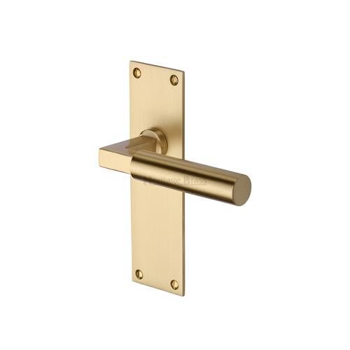 BAU7310-SB - Heritage Brass Door Handle Lever Latch Bauhaus Design Satin Brass Finish
