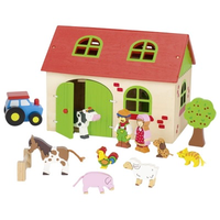 Wooden toy farmhouse with animals, farmer, tractor and other accessories 