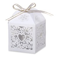 Favour Box Laser Heart White - 50 x 50 x 75mm