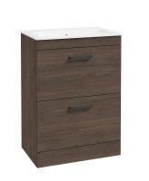 CORTA FLOORSTANDING 60CM TWO DRAWER UNIT SABLE ASH-BLACK HANDLES