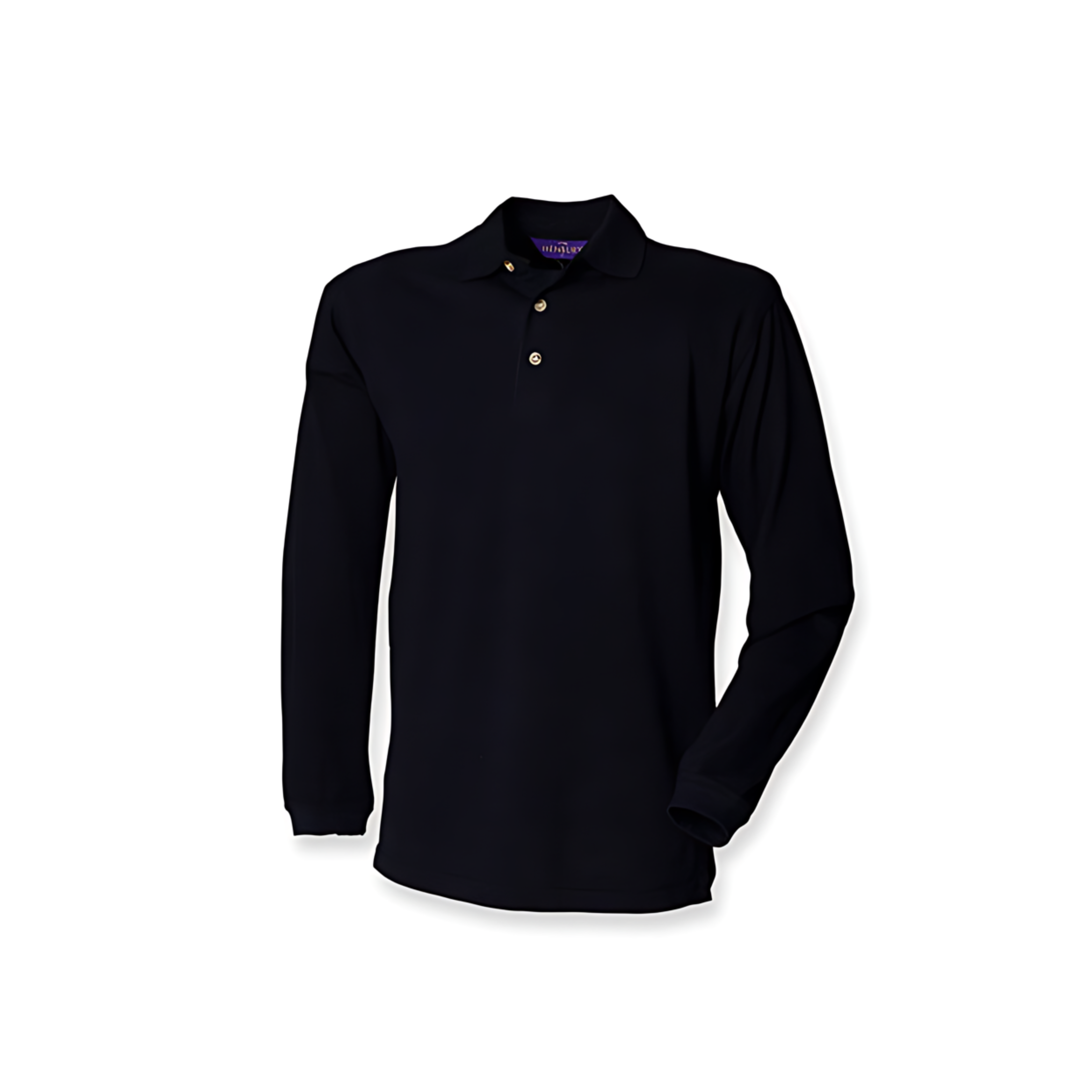Henbury Long Sleeve Cotton Pique Polo Shirt, Navy