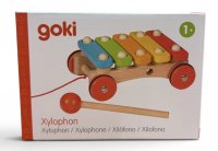 Goki Wooden Xylophone with Wheels in retail packaging