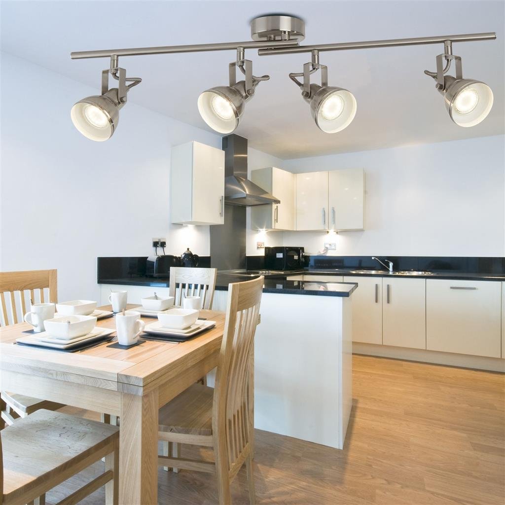 Searchlight Focus 4 Light Round Spotlight - Satin Silver Metal