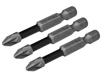 FAITHFULL IMPACT SCREWDRIVER BITS POZIDRIV PZ2 75MM PACK OF 3