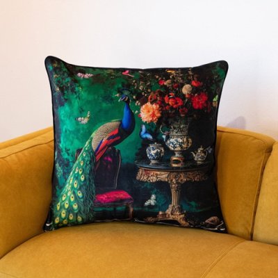 Curiosity Peacock Velvet Feather Filled Cushion - 60 x 60