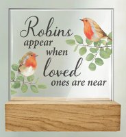 Glass Plaque/Wood Base/Robins Near You  (32432)