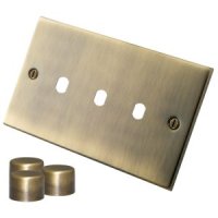 Antique Brass 3 Gang Dimmer Plate & Knobs
