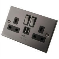 Black MBN213SSUSB Nickel 2 Gang Socekt c/w USB Outlets