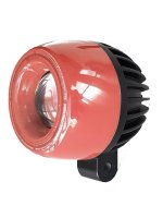 ForkCAST STOP projector casting a red STOP warning on warehouse floor at an intersection