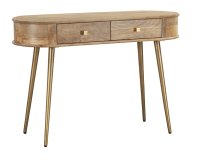 Avadi Hand Made Natural Mango Wood 2 Drawer Curved Ends Console Table with Brass Legs