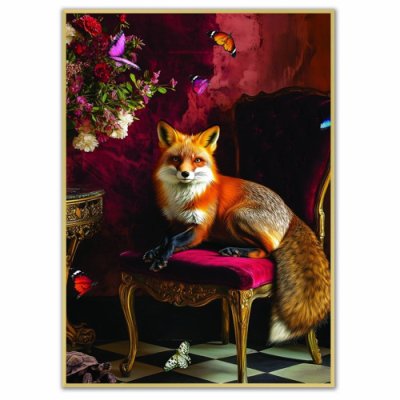 Stately Fox Velvet Canvas &ndash; 90cm x 65cm (Gold Frame)
