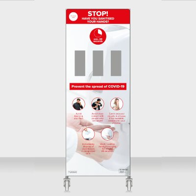 Mobile hand sanitiser station  - triple dispenser, full height