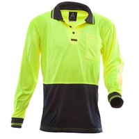 801085 Hi Vis-Polo Shirt, LS, Yellow/Blue