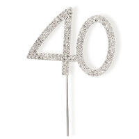 Diamante "40th" On Stem Silver - 5.5 x 6cm