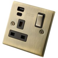 Antique Brass 1 Gang Socket c/w Type A + C USB