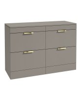 STOCKHOLM 120CM FLOOR STANDING FOUR DRAWER KHAKI MATT COUNTERTOP VANITY UNIT - BRUSHED GOLD HANDLE