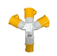 Rugged 16A 110V 2 Pin +Earth Yellow 3 Way Splitter