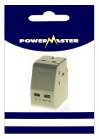 POWERMASTER 3 WAY 13 AMP ADAPTOR WITH 2 USB PORTS