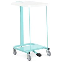 Single, pedal operated linen trolley with welded mild steel frame.