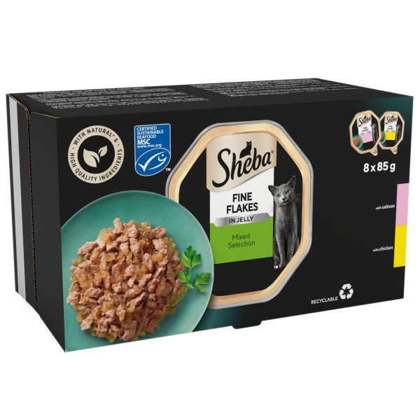 Sheba Fine Flakes In Jelly with Salmon and Chicken Tray 4x8x85g