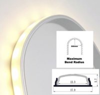 BENDABLE ALUMINIUM CHANNEL 17.9 X 5.7MM 2 METRE CW END CAPS, MOUNTING BRACKETS & OPAL DIFFUSER.