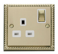 Click Deco Raised Plate Georgian Cast Brass 1 Gang Socket