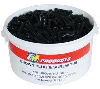 Brown Fixing Plugs Tub of 400 with 10 x 2" Woodscrews TUB3