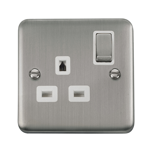 Click Deco Plus 1G DP Switched Socket Stainless Steel White Insert DPSS535WH