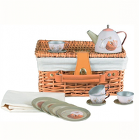 Tin Tea Set in Wicker Basket - Forest