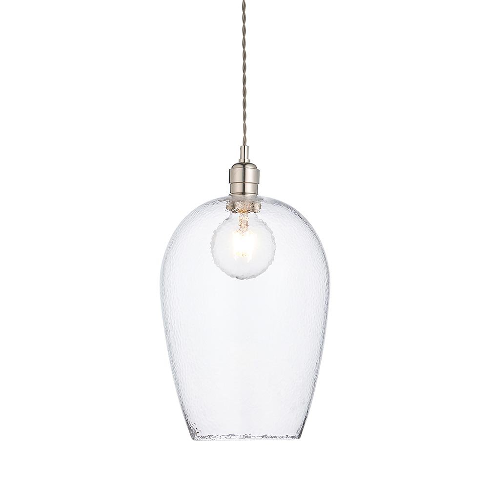 Endon Clear Hammered Glass And Bright Nickel Large Pendant