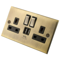 2 Gang Socket c/w USB Outlets Antique Brass MAB213SSUSB