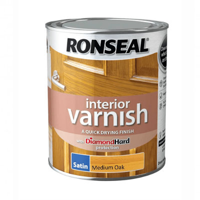Ronseal Interior Satin Varnish - Medium Oak 750ml