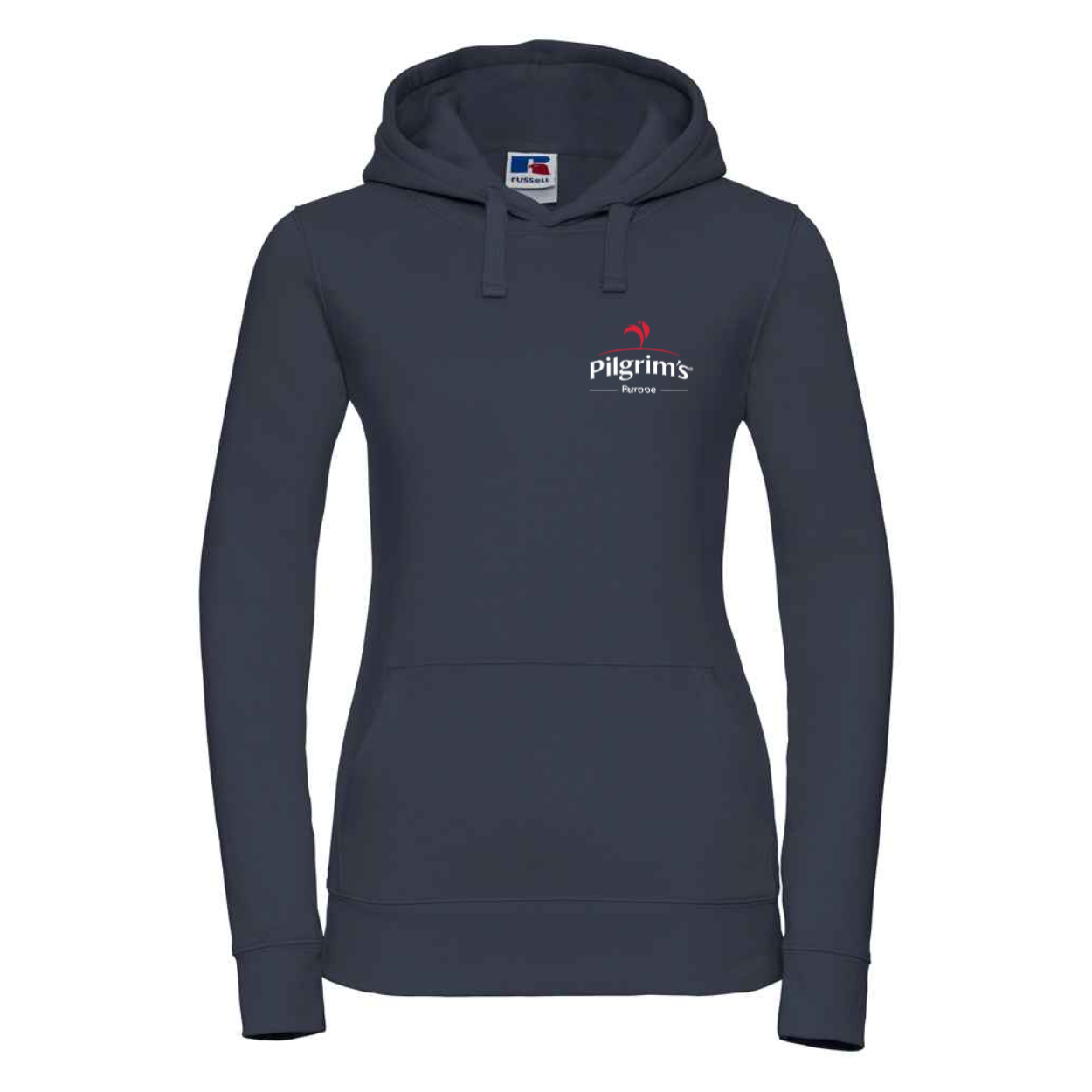 Ladies Navy Hoodie with Pilgrim's Logo